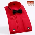 Men's elegant red formal dress shirt with wing collar, black bow tie and cufflinks - 3XL / Tops / Red (H-5503)