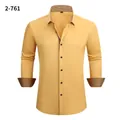 Classic men's yellow four-way stretch long-sleeve business shirt with contrast pattern cuffs. - 3XL / Tops / Ginger (2-761)