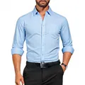 Slim fit men's light blue long sleeve dress shirt for business with chest pocket - 3XL / Tops / Light Blue (W7-2)