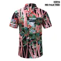 Men's vintage Hawaiian short-sleeve Cuban collar shirt featuring red palm tree print - S / Tops / Red Palm Trees (SSX713)