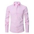 Premium solid pink long-sleeved men's cotton dress shirt for professional business office wear - 3XL / Tops / Light Pink