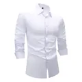 Professional slim fit white long sleeve four-way stretch business dress shirt for men - 3XL / Tops / Pearl White (W7-1)