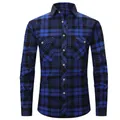 Slim fit long-sleeved plaid shirt for men in blue and black pattern - S / Tops / Blue Black (M502)