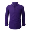 Classic men's deep purple long-sleeve casual button-down shirt with chest pocket - 3XL / Top (W7-3) / Purple