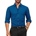 Premium slim fit men's long sleeve business dress shirt in deep blue with chest pocket - 3XL / Tops / Dark Blue (W7-16)