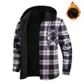 Veste à capuche en flanelle à carreaux bleue pour homme avec doublure polaire chaude - M / Hauts / Carreaux Bleu Noir et Blanc (JM319-11)