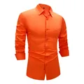 Bright orange slim fit four-way stretch long sleeve business dress shirt for men - 3XL / Tops / Fluorescent Orange (W7-9)