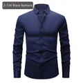 Chemise homme bleu marine extensible à manches longues et boutons noirs élégants - 3XL / Hauts / Bleu marine (Bouton noir)