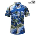 Retro short-sleeved Hawaiian shirt featuring a vibrant Blue Ocean tropical beach print - S / Tops / Blue Ocean (SSX701)