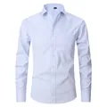 Classic men's light blue striped long-sleeve cotton dress shirt for business. - 3XL / Tops / Blue and White Stripes