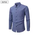 Camicia casual a maniche lunghe a quadri blu da uomo con colletto classico e tasca - S / Tops / Quadri Blu Notte e Bianco (21711)