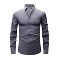 High-quality men's charcoal grey long sleeve casual stretch shirt with chest pocket - 3XL / Top (W7-6) / Dark Gray