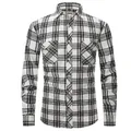 Men's slim fit long sleeve button-down plaid shirt in black and white check pattern - S / Tops / White Black (M507)