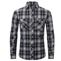 Men's slim fit long-sleeve plaid casual shirt in indigo and white checkered pattern. - S / Tops / Navy White (M503)