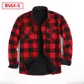 Men's red and black checkered fleece-lined flannel shirt with long sleeves and collar - Top (BN14-5)