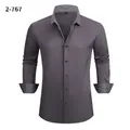 Premium men's charcoal grey four-way stretch business shirt with contrast collar - 3XL / Tops / Dark Gray (2-767)