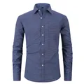 Classic men's blue slim fit long-sleeved casual shirt with small checkered pattern print - 3XL / Tops / Medium Blue Plaid (A7-3)