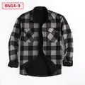 Men's fleece-lined thermal plaid shirt with long sleeves and black grey checks - Top (BN14-9)