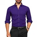 Elegant slim fit long-sleeved business dress shirt for men in vibrant purple color - 3XL / Tops / Purple (W7-3)