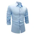 Premium men's light blue long-sleeve four-way stretch slim-fit business dress shirt. - 3XL / Tops / Light Blue (W7-2)