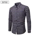 Camicia casual a maniche lunghe a quadri blu navy e marroni per uomo - S / Tops / Quadri Blu Scuro e Chiari (21712)