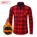 Camicia da uomo a maniche lunghe a quadri rossi e neri con calda fodera in pile invernale - S / Tops / Rosso/Nero a Quadri