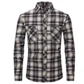 Men's long sleeve plaid shirt with double pockets in dark blue and rice white plaid - S / Tops / Dark Blue Rice (M505)