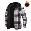 Veste chemise à capuche en flanelle à carreaux noirs et blancs avec doublure polaire - S / Hauts / Noir Blanc Gris à Carreaux (JM319-12)