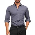 Slim fit grey long sleeve men's shirt with chest pocket for business casual wear - 3XL / Tops / Dark Grey (W7-6)