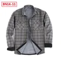 Professional grey plaid fleece-lined thermal casual shirt for men with black contrast cuffs - Top (BN14-11)