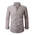 Men's casual long sleeve button-up shirt with chest pocket in elegant taupe color - 3XL / Top (W7-7) / Khaki