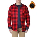 Classic men's red and black checkered fleece-lined warm long sleeve flannel shirt - Red and Black Plaid