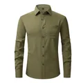 Ανδρικό πουκάμισο slim fit λαδί μακρυμάνικο επαγγελματικό με τσέπη στο στήθος - 3XL / Tops / Πράσινο του Στρατού