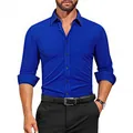 Professional men's breathable royal blue long sleeve stretch anti-wrinkle business shirt - 3XL / Tops / Royal Blue (W7-5)