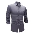 Slim fit men's four-way stretch business dress shirt in grey with chest pocket detail - 3XL / Tops / Dark Grey (W7-6)