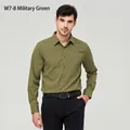 Ανδρικό πουκάμισο premium business casual με μακρύ μανίκι σε πράσινο στρατού με τσέπη στήθους - 3XL / Tops / Χακί (W7-8)