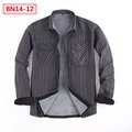 Men's grey striped fleece-lined long sleeve casual shirt with double chest pockets - Top (BN14-12)