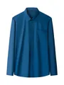 Men's silky non-iron long-sleeved business formal dress shirt in deep teal blue - 3XL / Tops / Dark Blue