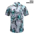 Men's retro Hawaiian short sleeve Cuban collar shirt with tropical white leaf print design - S / Tops / White Leaves (SSX710)