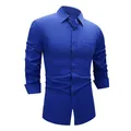 Slim fit royal blue business formal shirt featuring long sleeves and a chest pocket - 3XL / Tops / Saxony Blue (W7-5)