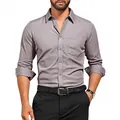 Professional slim fit men's long sleeve business dress shirt in grey taupe color. - 3XL / Tops / Light Gray (W7-7)