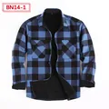 Men's blue and black checkered long sleeve flannel shirt with warm black fleece lining - Top (BN14-1)