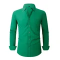 Classic men's long-sleeve button-down shirt in vibrant green with a chest pocket - 3XL / Top (W7-15) / Emerald Green