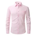 Professional men's slim fit long-sleeved business dress shirt in solid pink color - 3XL / Top (W7-14) / Pink