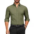 Men's slim fit olive green stretch long-sleeve business shirt with single chest pocket - 3XL / Tops / Olive Green (W7-8)