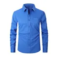 Premium men's formal solid blue long-sleeved business dress shirt with chest pocket. - 3XL / Tops / Sapphire Blue