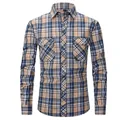 Men's casual slim fit plaid shirt featuring blue and beige check pattern with double chest pockets - S / Tops / Blue Beige (M508)