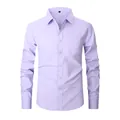 Long-sleeved lavender cotton dress shirt for men with a classic collar and front pocket - 3XL / Tops / Light Purple