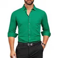 Professional slim fit men's green long sleeve dress shirt with chest pocket and white stitching - 3XL / Tops / Emerald Green (W7-15)