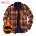 Men's warm fleece-lined plaid long-sleeve shirt with orange and blue checks - Top (BN17-5)